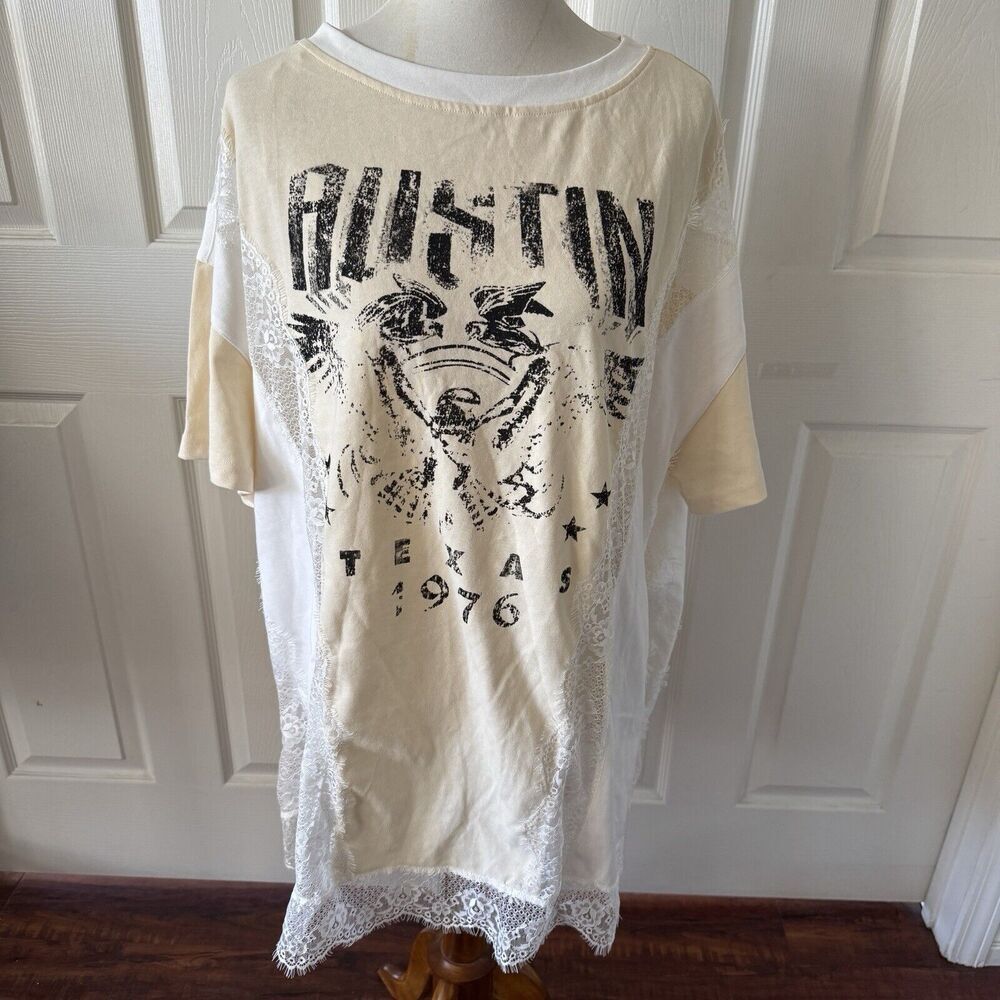 Womens‎ Austin Texas Top Sz XL Boho Chic Lace Colorblock Cream Romantic Casual